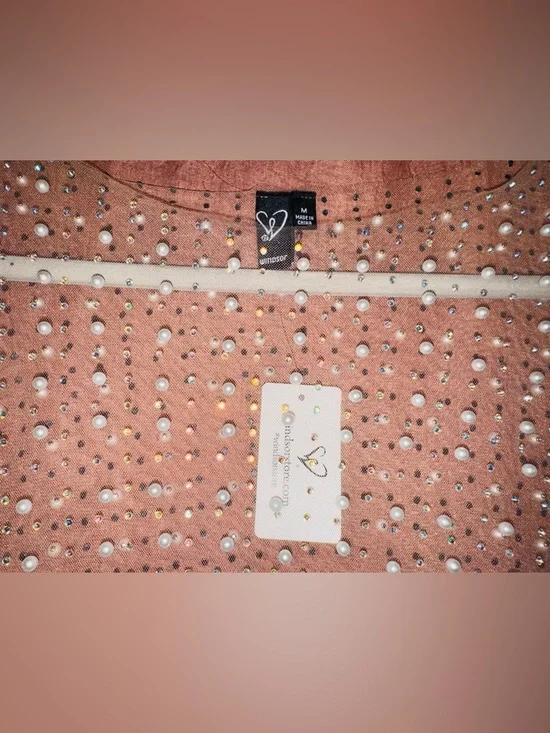 NWT Windsor Beautifully Beaded Mesh Crop Top in Natural (Nude) size Medium - Picture 9 of 11